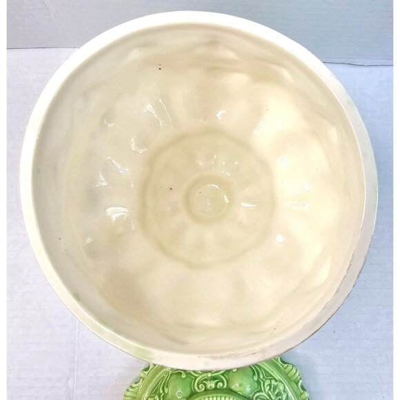 Ornate Vtg Green Ceramic Hand Crafted Pedestal Victorian Candy Jar Farmhouse - Picture 4 of 13